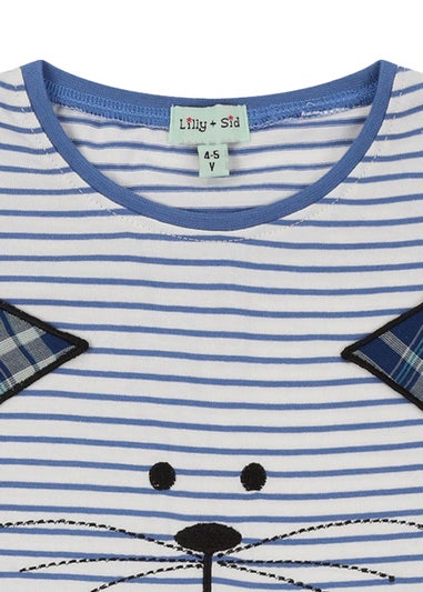 Lilly & Sid Blue Cat Applique Top (24 Months- 8 Years)
