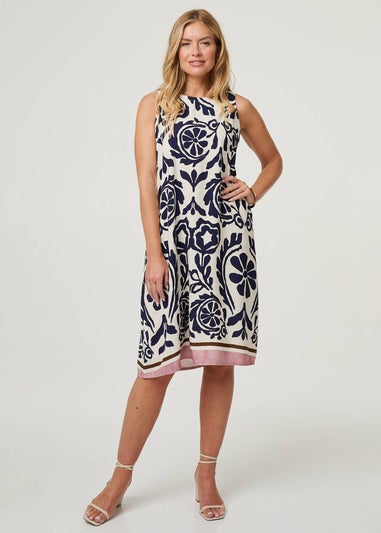 Izabel London Navy Printed Sleeveless Midi Shift Dress