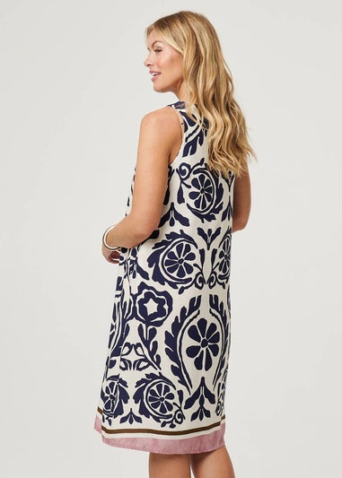 Izabel London Navy Printed Sleeveless Midi Shift Dress