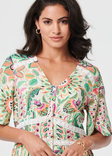 Izabel London Green Printed 1/2 Flared Sleeve Midi Dress
