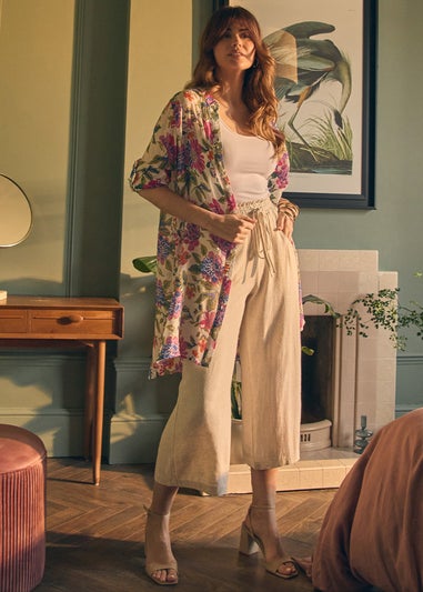 Izabel London Pink Floral Long Sleeve Longline Blouse