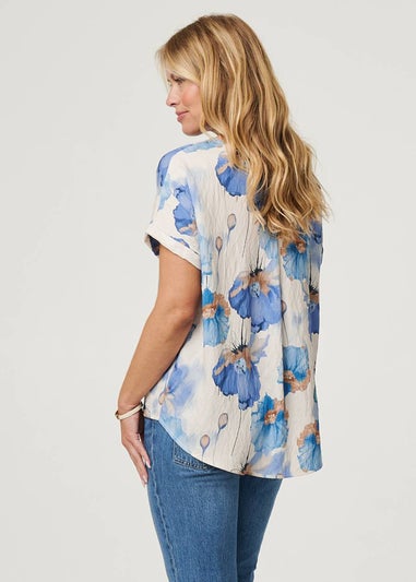 Izabel London Blue Floral Cap Sleeve Relaxed Blouse