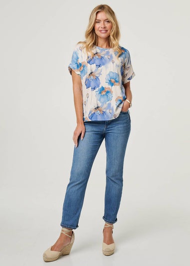 Izabel London Blue Floral Cap Sleeve Relaxed Blouse