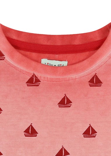 Lilly & Sid Red Boat Print T-Shirt (24 Months- 8 Years)