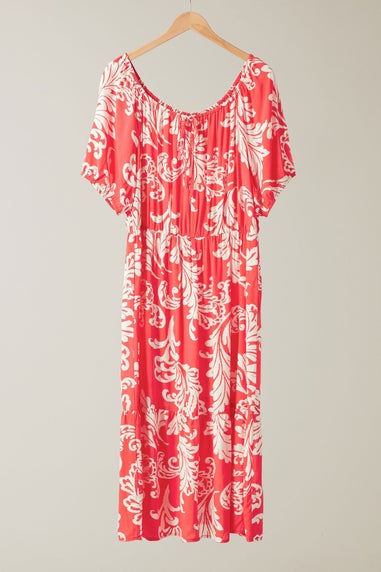 Evans Curve Red Abstract Print Tiered Midi Dress