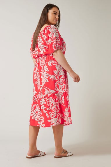 Evans Curve Red Abstract Print Tiered Midi Dress