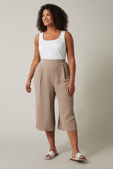 Evans Curve Taupe Brown Cropped Pocket Culottes