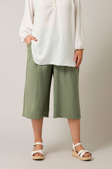Evans Curve Khaki Green Cropped Pocket Culottes