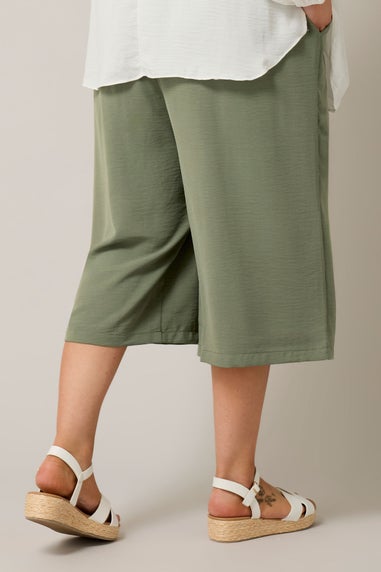 Evans Curve Khaki Green Cropped Pocket Culottes