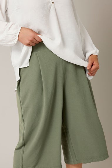 Evans Curve Khaki Green Cropped Pocket Culottes