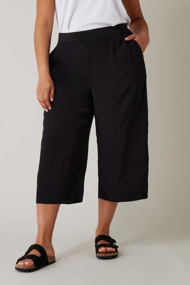 Evans Curve Black Crepe Wide Leg Trousers