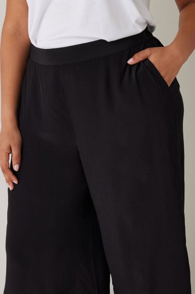 Evans Curve Black Crepe Wide Leg Trousers