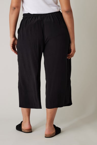 Evans Curve Black Crepe Wide Leg Trousers