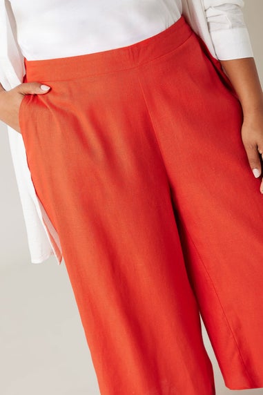 Evans Curve Rust Orange Wide Leg Linen Culottes