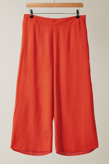 Evans Curve Rust Orange Wide Leg Linen Culottes