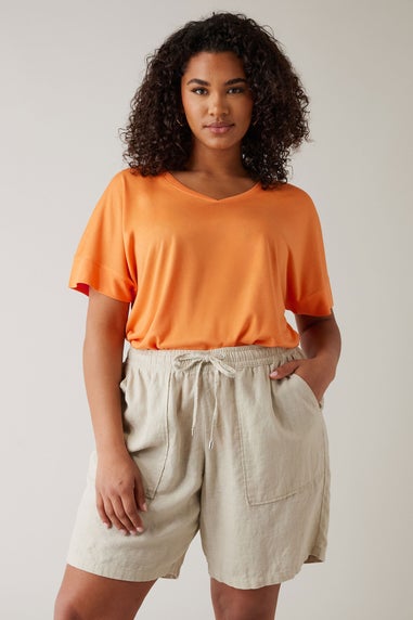Evans Curve Orange V-Neck Modal Rich T-Shirt