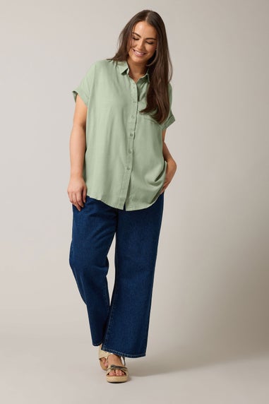 Evans Curve Khaki Green Dipped Hem Shirt