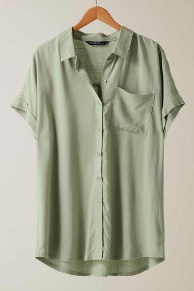 Evans Curve Khaki Green Dipped Hem Shirt