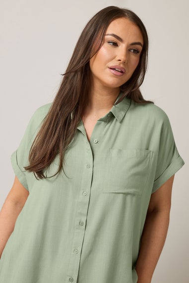 Evans Curve Khaki Green Dipped Hem Shirt