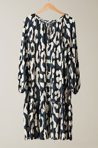 Evans Curve Navy Blue Animal Print Tiered Mini Dress