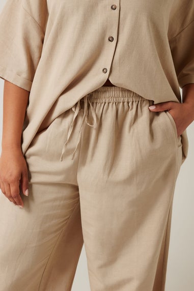 Evans Curve Natural Brown Linen Pocket Trousers
