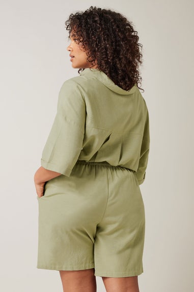 Evans Curve Khaki Green Linen Pocket Shorts