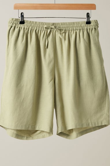 Evans Curve Khaki Green Linen Pocket Shorts