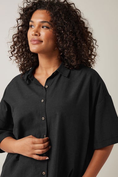 Evans Curve Black Linen Shirt