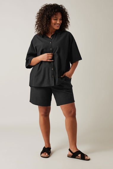 Evans Curve Black Linen Shirt