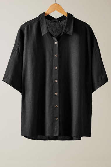 Evans Curve Black Linen Shirt