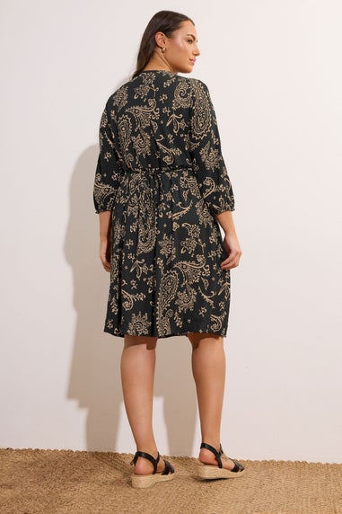 Evans Curve Black Paisley Print Crepe Midi Dress
