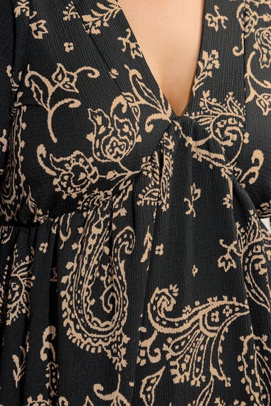 Evans Curve Black Paisley Print Crepe Midi Dress