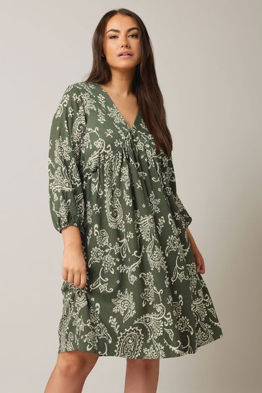 Evans Curve Khaki Green Paisley Print Crepe Midi Dress