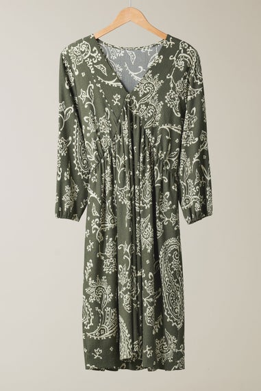 Evans Curve Khaki Green Paisley Print Crepe Midi Dress