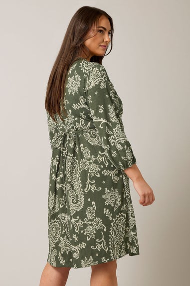 Evans Curve Khaki Green Paisley Print Crepe Midi Dress