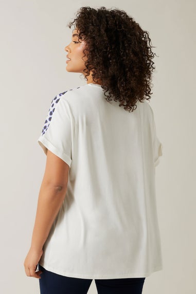 Evans Curve White & Blue Spot Print T-Shirt