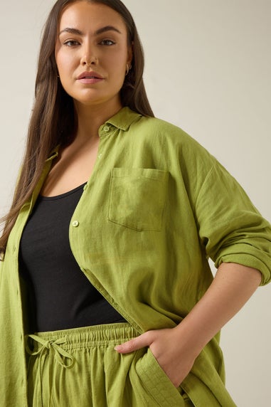 Evans Curve Chartreuse Green Wide Leg Premium Linen Trousers