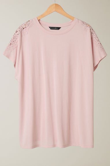 Evans Curve Pink Crochet Shoulder Modal Rich T-Shirt