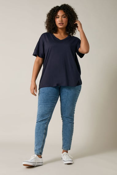 Evans 2 Pack Curve Navy Blue & White V-Neck Modal Rich T-Shirts