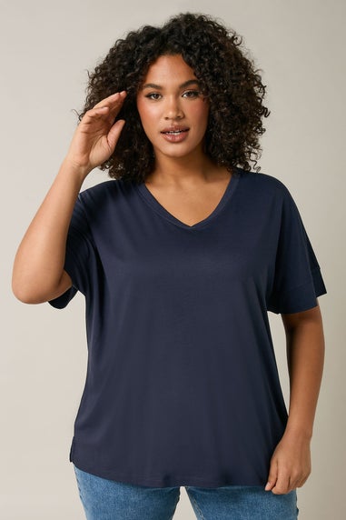 Evans 2 Pack Curve Navy Blue & White V-Neck Modal Rich T-Shirts