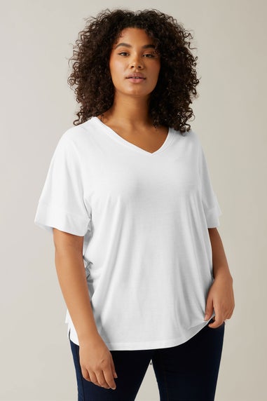 Evans 2 Pack Curve White & Black V-Neck Modal Rich T-Shirts