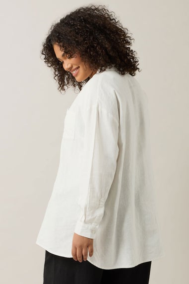 Evans Curve White Long Sleeve Premium Linen Shirt