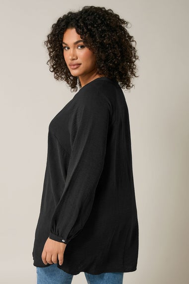 EVANS Curve Black Notch Neck Long Sleeve Blouse