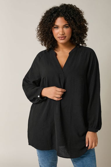EVANS Curve Black Notch Neck Long Sleeve Blouse