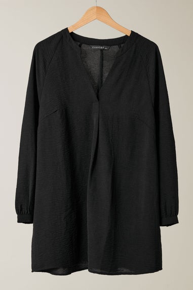 EVANS Curve Black Notch Neck Long Sleeve Blouse