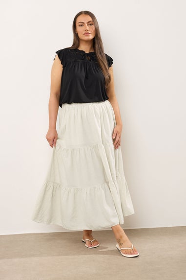 Evans Curve Natural Brown Tiered Linen Maxi Skirt