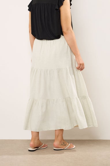 Evans Curve Natural Brown Tiered Linen Maxi Skirt
