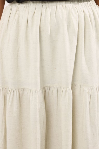 Evans Curve Natural Brown Tiered Linen Maxi Skirt