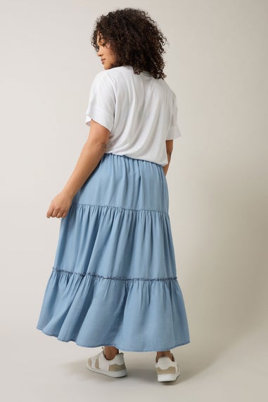 Evans Curve Light Blue Lyocell Denim Tiered Skirt