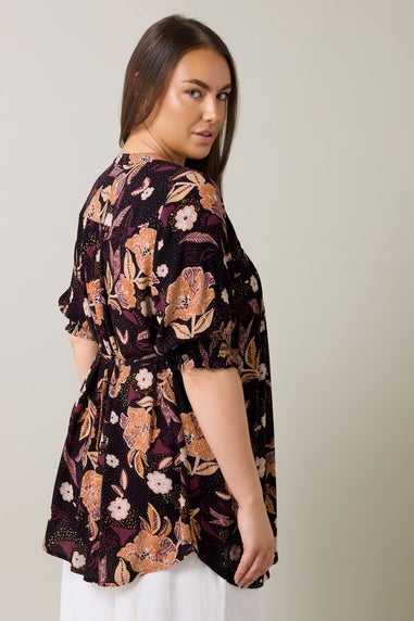 EVANS Curve Purple Floral Print Pintuck Blouse